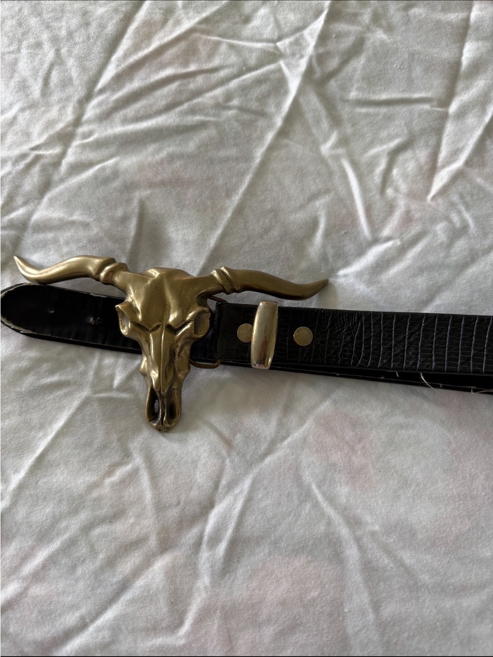 Vintage Black Leather Belt with Gold Buckle